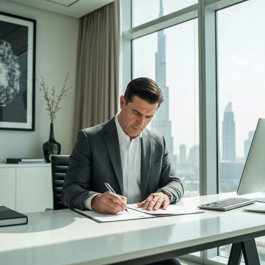 VAT consultant reviewing tax documents in Dubai office