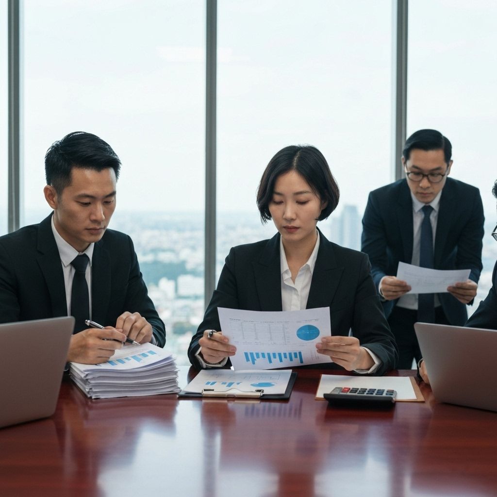 مدققون محترفون يراجعون المستندات المالية